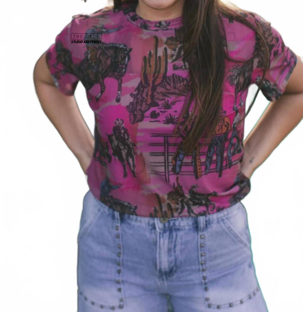 NEW 2FLYCO cowtown couture mesh tee in pink